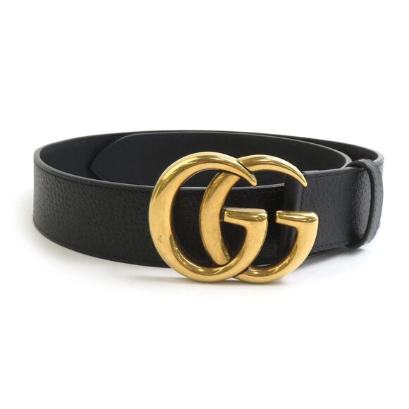 Auth GUCCI GG Marmont Belt Black/Gold Leather/Metal - Picture 1 of 8